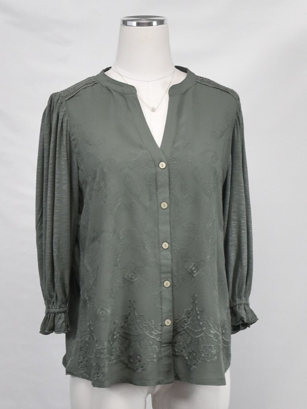 🌿 Democracy Sage Embroidered Blouse Medium